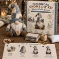 Volledig overzicht van de patchwork kabouter DIY-set met stoffen en handleiding. - Sneeuwvlok Kabouter