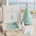 Dettaglio del kit albero di Natale in vetro marino fai-da-te con pezzi e confezione - Stile D / Serie Blu Ciano (Stile D)