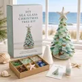 Kit albero di Natale in vetro marino fai-da-te con pezzi di vetro e stelle marine - Stile A / Serie Verde Menta Marrone (Stile A)
