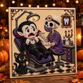 Nahaufnahme des Halloween-Diamanten-Kunst-Kits mit Vampir und Skelett-Zahnarzt. - Halloween Perlenkunst Set M