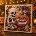 Nahaufnahme eines Halloween-Perlenkunst-Sets mit Skelett- und Kürbis-Design - Halloween Perlenkunst Set P