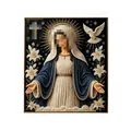 Handmade religious DIY diamond painting art set with beaded Virgin Mary and lilies icon - Virgin Mary Praying Style 2 (SKU00046877) / 1 Piece