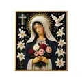 Exquisite DIY religious Mary diamond painting art kit with floral motifs and gold frame - Mother Mary with Roses Style 4 (SKU00046846) / 1 Piece