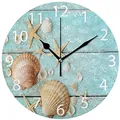 Détail d'une horloge murale thème plage avec motif étoiles et coquillages - Design No.19 / 10"