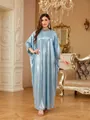 Elegant light blue shiny dress with rhinestone collar and loose batwing sleeves - Dresses / One Size / Sky Blue