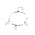 Vue détaillée d'un bracelet en chaîne trombone en acier avec trois plaques rectangulaires - Style Étiquette Rectangulaire (Style 2) / 1 Plaque à Graver / Argent