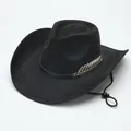 Classic black wool felt western cowboy hat with metallic feather decoration detail - M (56-58cm) / Suede Type 2 / Black