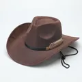 Detailed view of dark brown western cowboy hat with golden leaf accent and cord - M (56-58cm) / Suede Type 2 / Coffee
