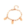 Bracelet élégant en acier inoxydable or rose avec trois breloques vierges à graver soi-même - Style 2 (Chaîne Trombone) / 1 Plaque à Graver / Or rose