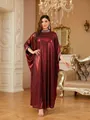 Elegant wine red rhinestone kaftan dress with batwing sleeves in luxury interior - Dresses / One Size / Burgundy