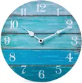 Horloge murale en bois style plage vintage avec planches bleu sarcelle et muette - Design No.2 / 12 Pouces