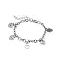 Bracelet chaîne en acier inoxydable argenté personnalisé avec cinq charms cœur gravés - Style de Pendentif Coeur (Style 1) / 1 Plaque à Graver / Argent