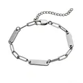 Bracelet à maillons trombones en acier inoxydable argenté avec plaques vierges - Style 3 (Chaîne Trombone) / 1 Plaque à Graver / Acier