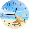 Orologio da parete decorativo silenzioso con paesaggio balneare e motivo di stella marina - Design n. 18 / 12 pollici