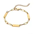 Bracelet chaîne trombone en acier inoxydable doré avec trois plaques d'identité - Style 3 (Chaîne Trombone) / 1 Plaque à Graver / Or