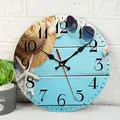 Orologio da parete silenzioso a tema spiaggia con motivi estivi e venature blu mare - Design n. 5 / 12 pollici