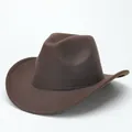 Classico cappello da cowboy in feltro marrone scuro con tesa larga e corona ammaccata - M (56-58cm) / Tesa Curva Liscia / Caffè