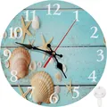 Horloge murale de plage nautique silencieuse avec étoiles de mer et coquillages. - Design No.1 / 10"