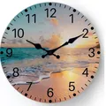 Horloge murale ronde créative avec mouvement silencieux et décor de plage - Design No.4 / 12 Pouces