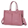 Bolso tote grande de lona rosa con múltiples bolsillos y correa de hombro ancha variante - H 25cm A 14cm L 34cm / Rosa