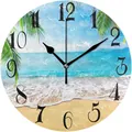 Horloge murale ronde et silencieuse avec un décor de plage tropicale et chiffres - Design No.17 / 12 Pouces