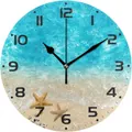 Horloge murale silencieuse thème plage avec vagues de l'océan et design d'étoiles de mer - Design No.10 / 10"