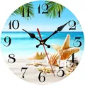 Horloge murale silencieuse avec paysage de plage tropicale, étoiles de mer et coquillages - Design No.15 / 12 Pouces