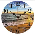 Horloge murale ronde silencieuse avec un magnifique motif de plage au coucher du soleil - Design No.24 / 10"