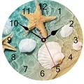 Horloge murale ronde silencieuse avec scène de plage, étoiles de mer et coquillages - Style 23 / 10"