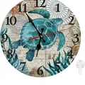 Horloge murale de plage vintage avec tortue de mer sur fond de carte nautique ancienne - Style 28 (N° 28) / 10"