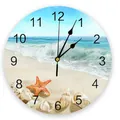 Horloge murale ronde silencieuse au design créatif de paysage de plage avec étoile de mer - Style 20 (N° 20) / 10"