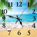 Horloge murale carrée silencieuse avec motif de plage tropicale et de mer vibrante - Motif 29 / 12 Pouces