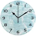 Horloge murale ronde moderne avec motif de vagues d'océan bleu et chiffres noirs - Style 31 (Ondulations de l'eau de plage) / 10"
