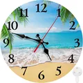 Horloge murale ronde silencieuse avec motif de plage tropicale et grands chiffres noirs - Style 32 (Palmiers de plage d'été) / 10"