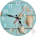 Horloge murale silencieuse créative sur le thème de la plage avec coquillages et étoiles - Style 33 (Coquillage Étoile de mer Grain de bois) / 10"