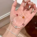 Clear beaded bracelet with colorful accents on palm - Multi-color Transparent Beaded Style (MY31436)