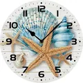 Horloge murale silencieuse moderne au thème côtier avec étoiles de mer et coquillages. - Style 2 (Vie marine Grain de bois) / 10"