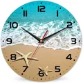 Horloge murale ronde silencieuse avec décor de plage tropicale, vagues et étoiles - Style 35 (Paysage Vagues et Plage) / 10"