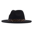 Classic black woolen fedora hat with a stylish leopard print decorative band for unisex - M (56-58cm) / Flat Brim Leopard Belt / Black