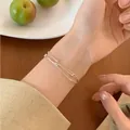 Elegant minimalist silver-tone adjustable bracelet with zircon accents for women - Adjustable Geometric Embellished Style (MY35723)