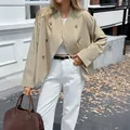 Elegant khaki long sleeve blazer jacket for women in stylish street fashion style - S / Tops / Khaki