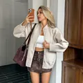 Chic beige long sleeve jacket for women, French holiday style autumn winter outerwear - S / Tops / Apricot