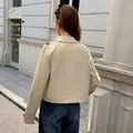 Stylish women's casual khaki long sleeve cropped jacket for 2025 autumn and winter seasons - S / Tops / Khaki