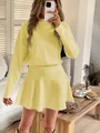 Elegant Y2K style solid yellow long sleeve knitted mini dress for women's autumn fashion - Yellow