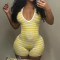 Mono corto retro a rayas amarillas y blancas con cuello halter para mujer de verano - XS / Monos / Amarillo