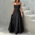 Elegant black spaghetti strap maxi dress with rose floral pattern for summer resort wear - S / Dresses / Black