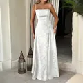 Elegant white floral spaghetti strap maxi dress for holiday and evening party events - White