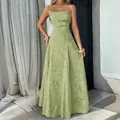 Elegant light green floral textured maxi dress featuring delicate spaghetti straps - Light Green