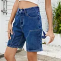 Detalle de estos pantalones cortos vaqueros azul lavado de tiro alto con bolsillos útiles - S / Bottoms / Azul marino