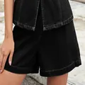 Washed black denim sleeveless vest and matching shorts set for a casual summer look - S / Bottoms / Black